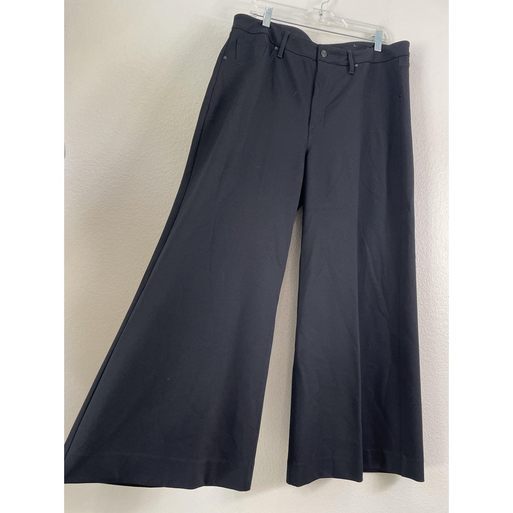 Chicos Ponte Wide Leg Dress Pants Womens 16P Black Stretch Crop Casual